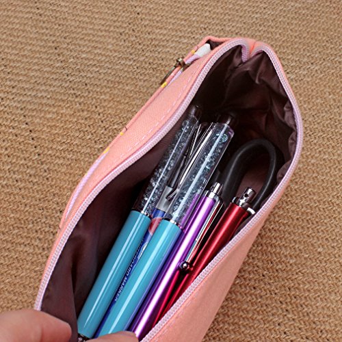 FASOTY Flower Floral Canvas Pen Pencil Holder, Set of 4 Canvas Cosmetic Pen Pencil Stationery Pouch Bag Case