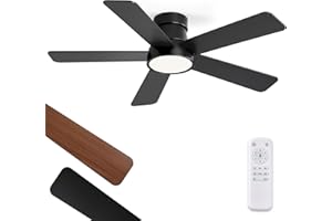 Fanbulous 42 Inch Ceiling Fans with Lights and Remote,Outdoor Indoor Modern Flush Mount Ceiling Fan with 3CCT 6-Speed Quiet DC Motor,Black Small Low Profile Ceiling Fan for Bedroom Living Room Office