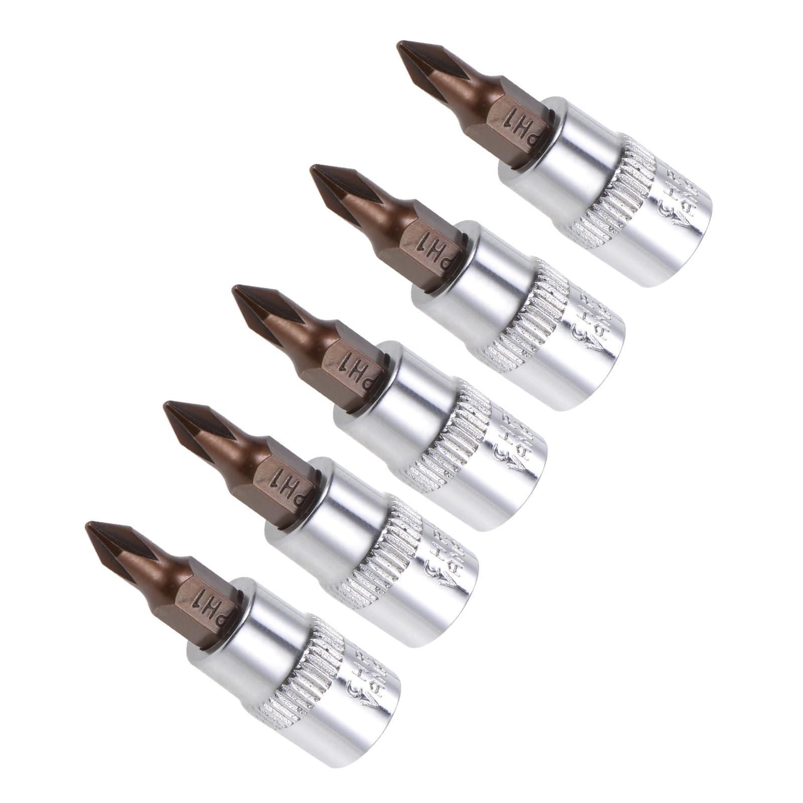 CoCud Phillips Bit Socket, Metric PH1 Bit 1/4" Drive 1.5" Long, S2 Alloy Steel Heat Treated CR-V Socket - (Applications: for Fastener Application), 5-Pieces