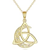 GEHN 14k Gold Celtic Knot Necklace Gold Celtic Moon Pendant 14k Soild Gold Crescent Moon Necklaces Celtic Jewelry For Women Female Christmas Gifts
