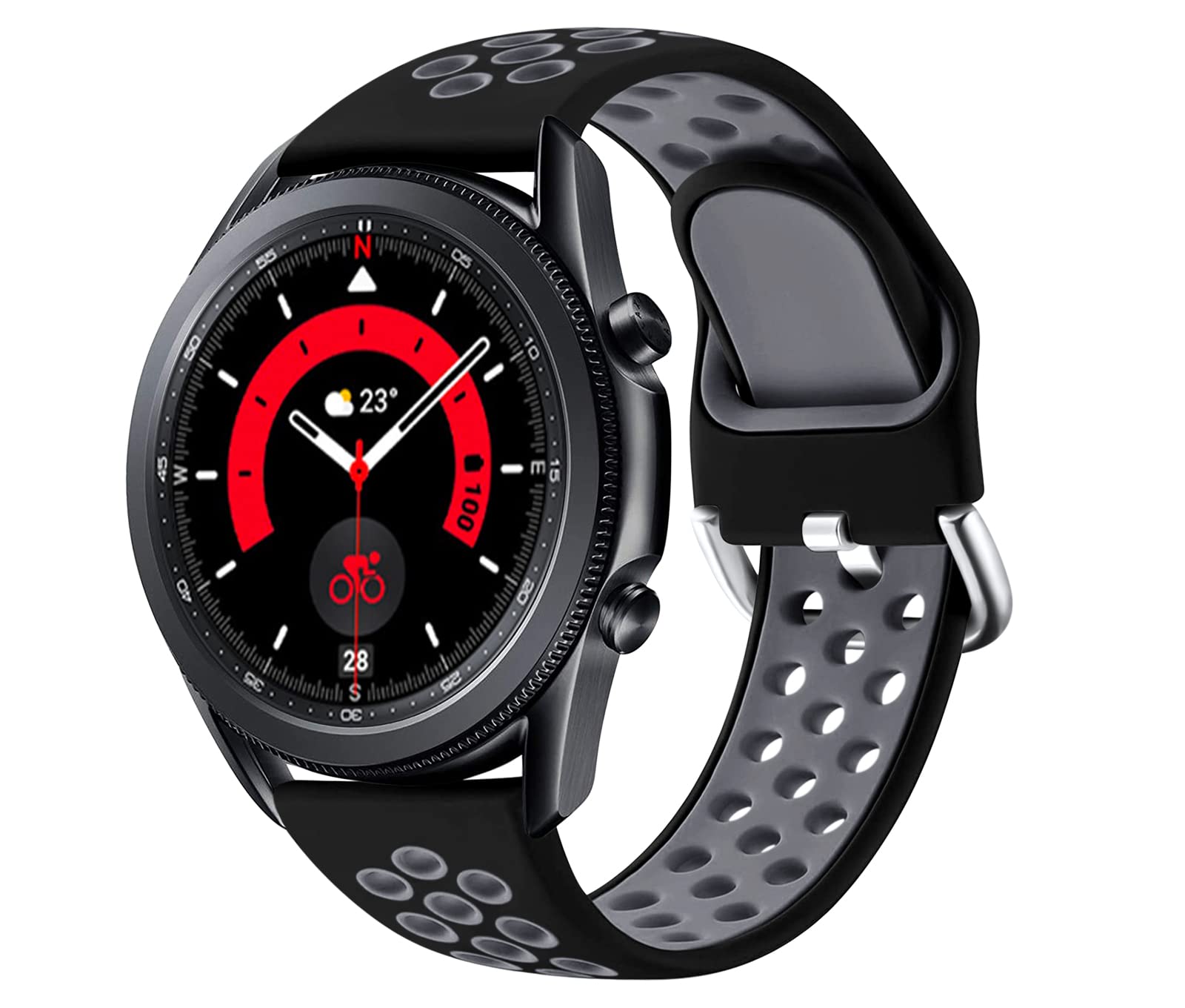 JUVEL Compatible with Samsung Galaxy Watch 3 45mm & 46mm Strap, Dual Colour 22mm Silicone Breathable Sport Replacement Straps for Huawei Watch GT 3 46mm, Large BlackGrey