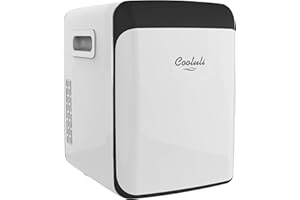 Cooluli 15L Mini Fridge for Bedroom - Car, Office Desk & College Dorm Room - 12V Portable Cooler & Warmer for Food, Drinks, Skincare, Beauty, Makeup & Cosmetics - AC/DC Small Refrigerator (White)