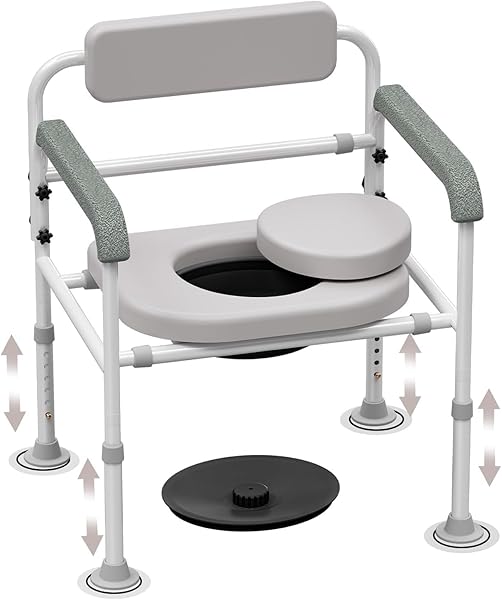 ADJUSTABLE MEDICAL BEDSIDE COMMODE CHAIR WITH PADDED BACKREST,...