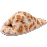 E E EMPTY ENTIRE Women's Fuzzy Slippers Cross Band House Shoes Memory Foam Open Toe Slippers for Women,Leopard Print2 Size 7-7.5