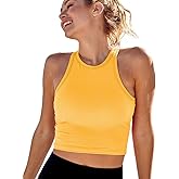 AngiMelo Workout Tops for Women Longline Sports Bras Racerback Ribbed Tank Top with Built in Bra Yoga Crop Athletic