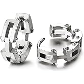 Mens Women Stainless Steel Bike Chain Link Design Huggie Hinged Hoop Earrings 2 pcs