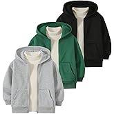 Fdqin Boys Zip Up Hoodies 3 Packs Casual Long Sleeve Hooded Sweatshirts Kids Fall Winter Clothes Size 4-12Years