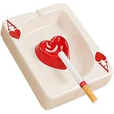 Creative Ceramic Cigarette Ashtray Tabletop Portable Modern Ashtrays Poker A Cigar Ashtray for Outdoor Indoor Desktop Smoking AshTray for Home office Fashion Decoration Handmade Gift for Men Women-Red