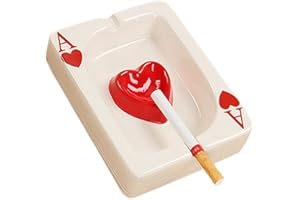 LAUYOO Creative Ceramic Cigarette Ashtray Tabletop Portable Modern Ashtrays Poker A Cigar Ashtray for Outdoor Indoor Desktop Smoking AshTray for Home office Fashion Decoration Handmade Gift for Men Women-Red