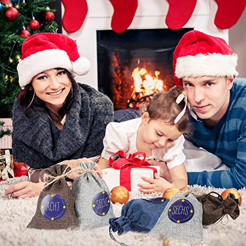 HHOOMY 24 Adventskalender zum Befüllen Selbstbefüllen Geschenktasche,24 Zahlen-Aufklebern Sackleinen Beutel für den Adventskalender zum Basteln und Befüllen, Weihnachten Basteltasche