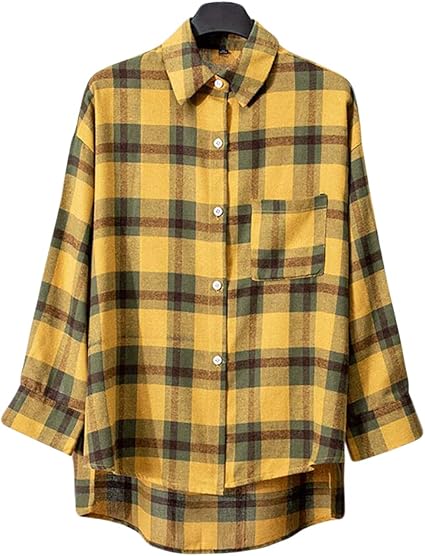 Amazon Rehoodnレディース 夏 ストライプ シャツ ブラウス トップス 長袖 シャツ シンプル お洒落 チェック柄 シャツ レディース ファッション 可愛い シャツイエローf シャツ ブラウス 通販