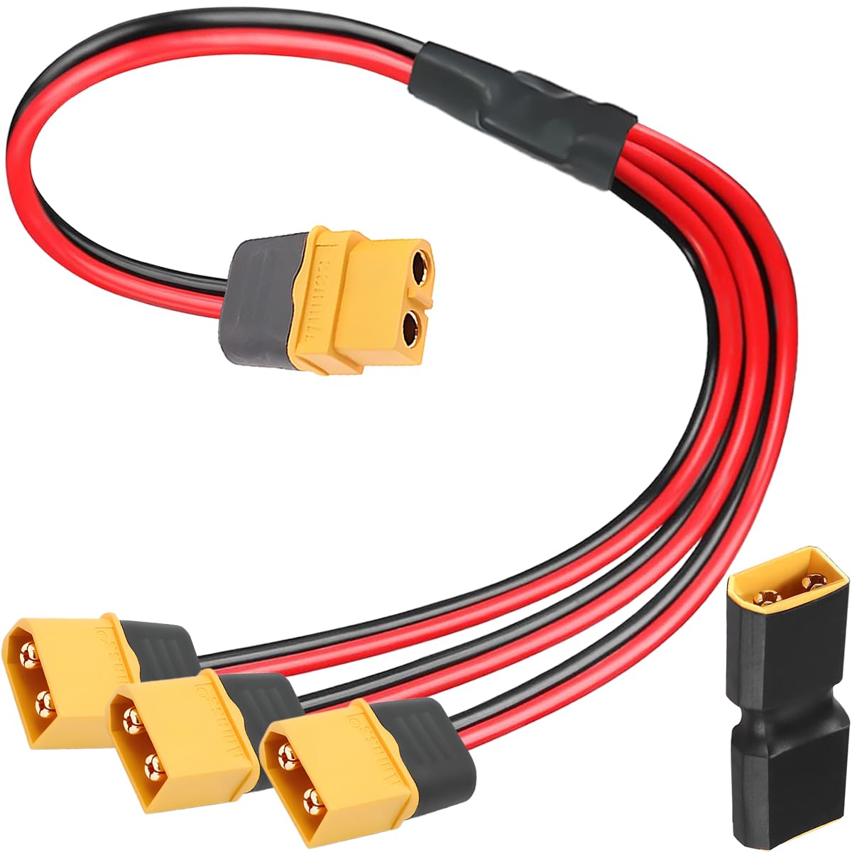 HAAMNING7 XT60 Splitter Cable XT60 1 Female to 3 Male Connector Adapter 12AWG Y Splitter Cable, for Portable Power Station RC Toy Car Drone