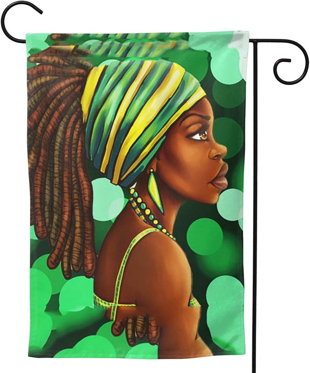 Black Afro American Girl Garden Flag
