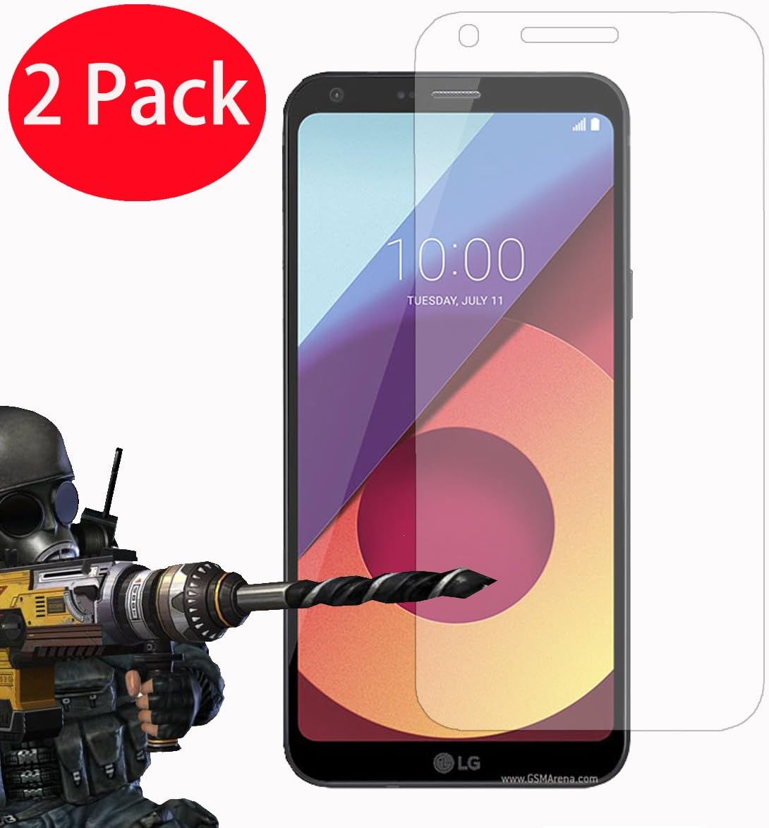 FoneExpert® 2 Pack - LG Q6 Tempered Glass, Tempered Glass Crystal Clear LCD Screen Protector Guard & Polishing Cloth For LG Q6