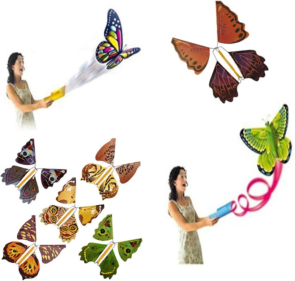 TRENTON Magic Flying Butterfly, 1Pc Wind up Butterfly Flutter Card Prank Flying Paper Butterflies for Birthday Anniversary Wedding Gift Toys Random Color