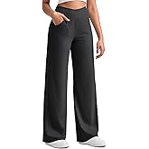 G4Free Ribbed Wide Leg Pants Women Breathable Stretchy Lightweight Cross Waist Yoga Pants with Pockets