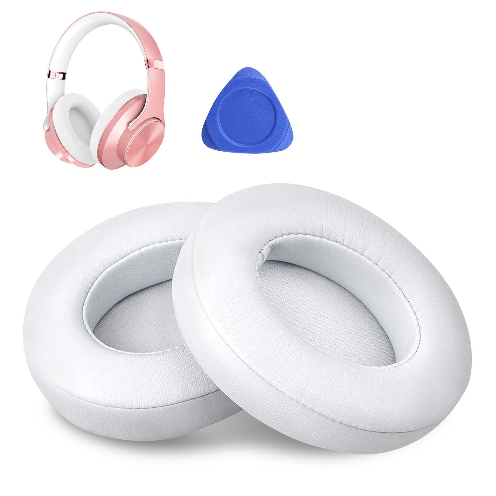 MUNSKT 1 Pair Replacement Earpads, Earpads Cushions Replacement for Beats Solo 2 & Solo 3 Wireless On-Ear Headphones, Ear Pads with Soft Protein PU Leather | Memory Foam(White)