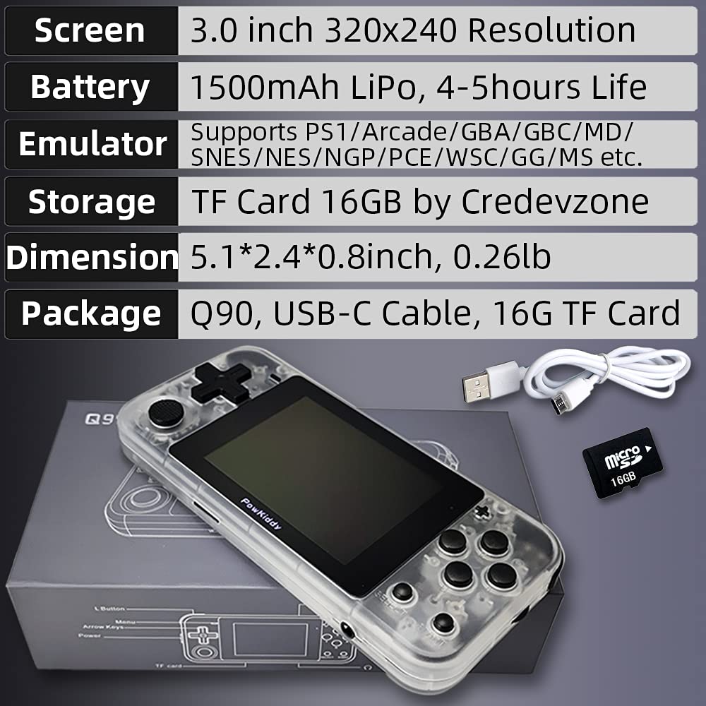 Q90 Handheld Game Console 3 inch Retro Handheld Video Games Consoles Built-in Classic Games Rechargeable Battery Portable Style Hand Held Game Consoles System Transparent