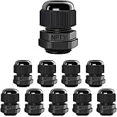 LeMotech 10 Pack NPT 1/2" Cable Glands Waterproof Adjustable 6-12mm Cable Connectors Black Nylon Joints with Gaskets