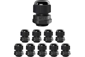 LeMotech 10 Pack NPT 1/2" Cable Glands Waterproof Adjustable 6-12mm Cable Connectors Black Nylon Joints with Gaskets