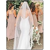 Foyte Cathedral Wedding Veil Long Pearl Veil 1 Tier Bridal Long Tulle Chapel Pearl Veils for Women and Brides