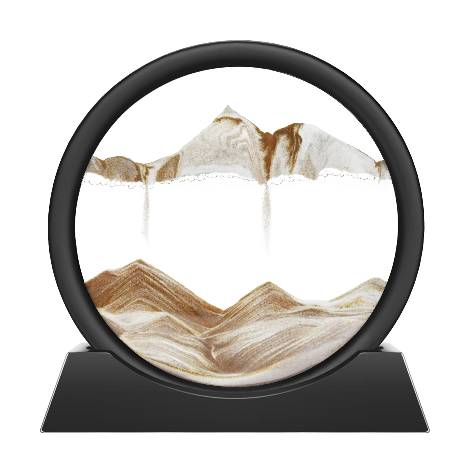 Wai Danie Moving Sand Art Picture 3D Hourglass Deep Sea Sandscape Liquid Motion Display Painting Flowing Sand Frame Relaxing Desktop Home Office Work Decor (Coffee Color, 7")