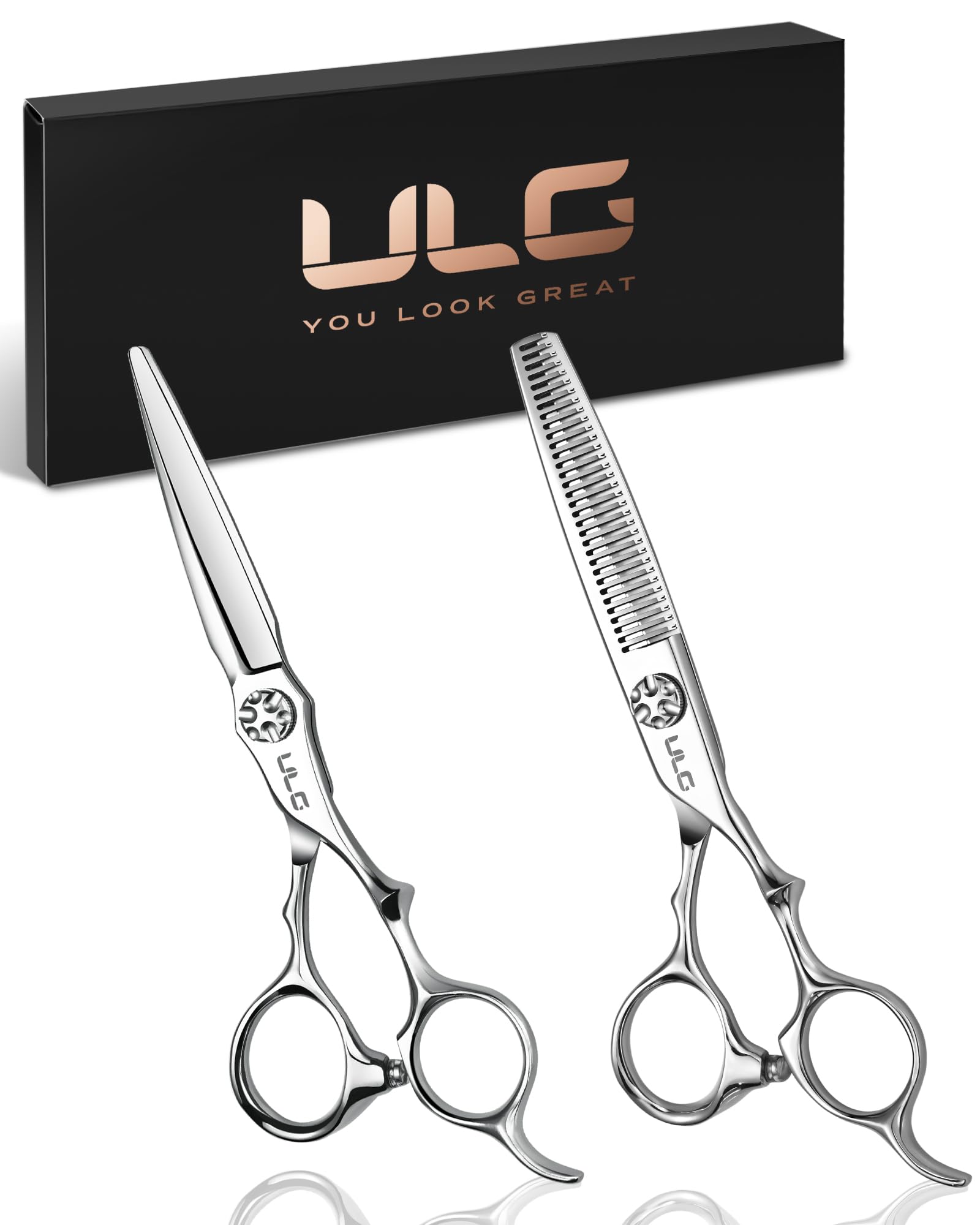Photo 1 of *MINOR DAMAGE - USED*
ULG Hair Cutting Shears & Thinning Scissors Kit, Japanese 440C Stainless Steel, Professional Barber Scissors Set for Home and Salon, 6.7-Inch 2.2oz Lightweight, Ergonomic Offset Handles