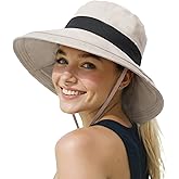 Senker Fashion Sun Hats for Women UV Protection, Waterproof Ponytail Wide Brim Bucket Hat for Summer Beach Gardening Travel
