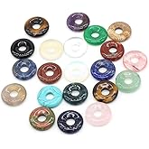 LHJ Natural Stone Bead Pendants Central Hole Ring Shape Mixed Stone Charms Ping Buckle Agate Crystal Stone for Jewelry Making Necklace Key Pendant