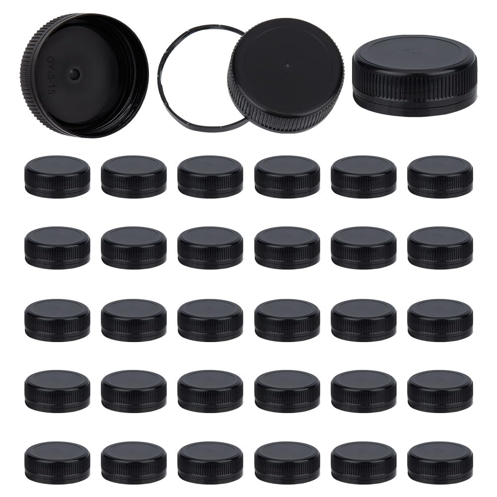 Photo 1 of OLYCRAFT 50Pcs Plastic Bottle Caps 37.5mm Black Screw-On Lids Inner Diameter Bottle Jug Storage Lid Plastic Tamper Seal Lids Replacement Cap Twist Cap for Juice Bottles Dispenser Caps