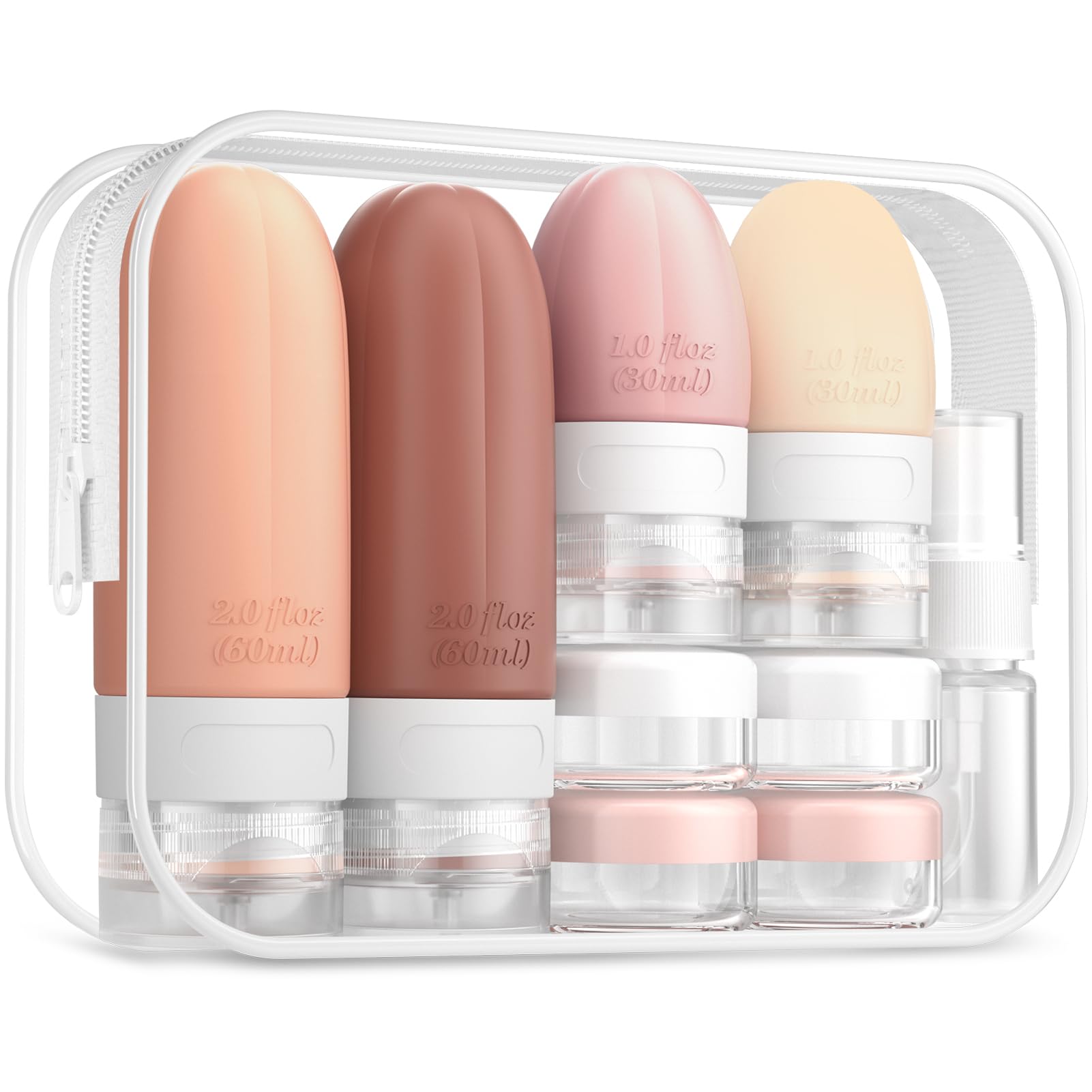 Gemice 16 Pack Travel Bottles Set, CAA Approved Leak Proof Silicone Squeezable Containers for Toiletries, Refillable Accessories 60ml 30ml for Conditioner, Shampoo, Lotion & Body Wash (BPA Free)