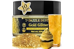 Dazzle Dust Edible Glitter Sprinkles for Cake Decorating, Drinks, Cookie, Icing, Dessert Decorations, Sparkly Luster, Food-Grade, Vegan, Gluten Free, Kosher, Bulk 10g, Gold