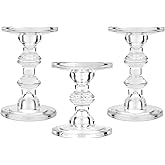 CHILL RECIPE Glass Candle Holder Set of 3, Big Heavy Tall Crystal Candlestick Holder for Pillar Candles Taper Candles, Christmas Decoration Wedding Table Dinning Church Centerpiece