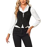 Allegra K Women's 2025 Vintage Faux Suede Vest Jacket Sweetheart Neck Sleeveless Lace Up Waistcoat Vest
