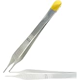 Cynamed Adson Forceps with Gold Handle - 6 in. Straight Fine Point Surgical Veterinary Instruments (1x2 Teeth, Straight)