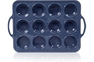 Vnray Silicone Muffin Pan with Metal Frame, Non Stick Silicone Cupcake Pan with Handles Regular 12 Cup, BPA Free Silicon Muff