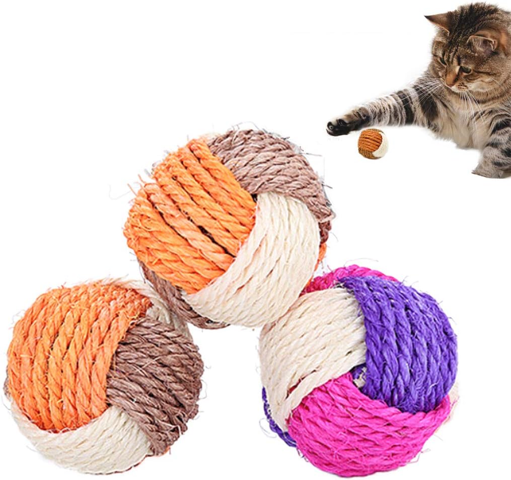 SUNTRADE 3Pcs Cat Toy Sisal Ball Pet Scratching Ball Chew Eco-Friendly Toy Pets Interactive Toy Bite and Wear Resistant(Random Color) : Pet Supplies