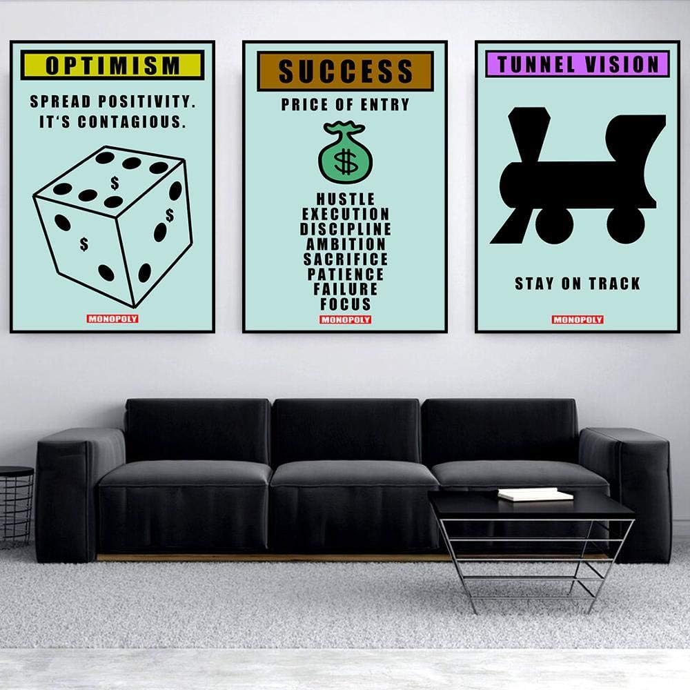 Discounted Set of 3 Official Monopoly Motivational Success Work Home