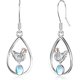 Shusukue Chicken/Bunny Teardrop Earrings 925 Sterling Silver Birthstone Dangle Earrings Hen Jewelry Gifts for Women