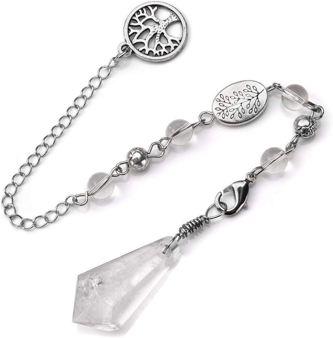 CrystalTears Natural Clear Quartz Crystal Pendulum Hexagonal Healing Crystal Point Dowsing Pendulum Necklace for Divination Chakra Reiki Healing Meditation Balancing