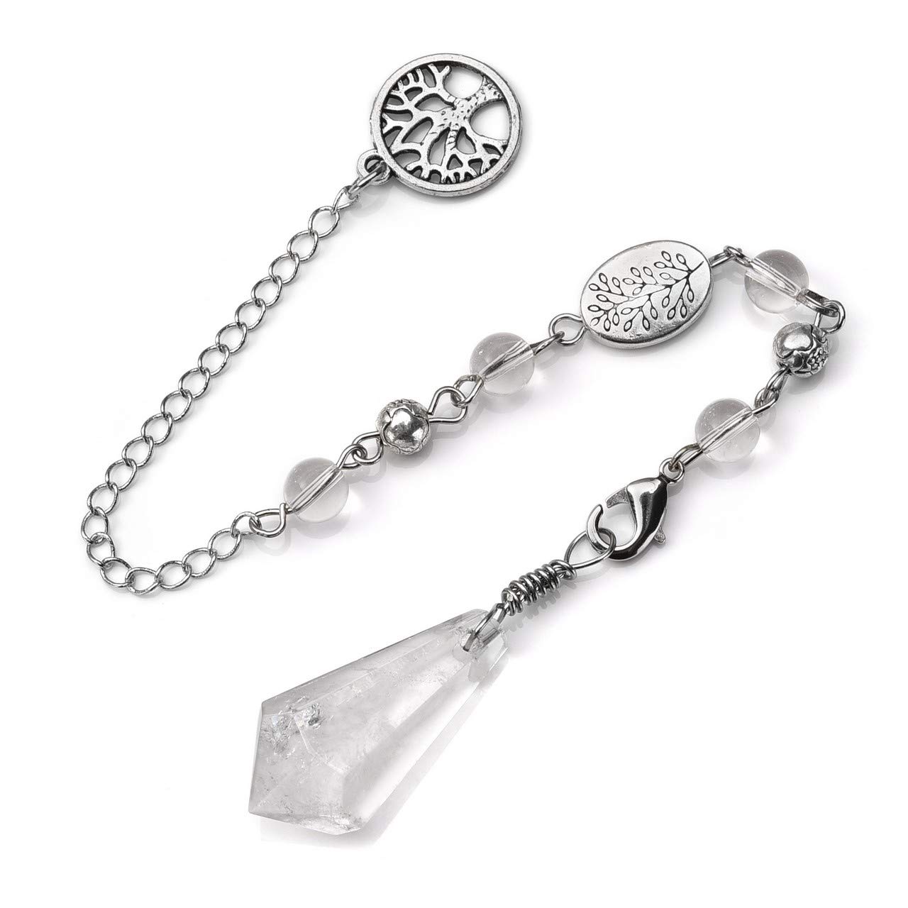 CrystalTears Natural Clear Quartz Crystal Pendulum Hexagonal Healing Crystal Point Dowsing Pendulum Necklace for Divination Chakra Reiki Healing Meditation Balancing