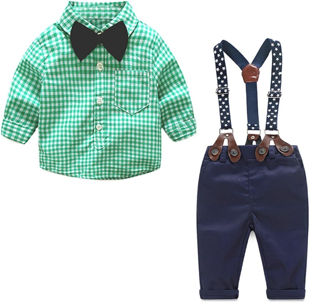 Top and Top 2 Pieces Baby Boys Long Sleeve Plaid Shirt