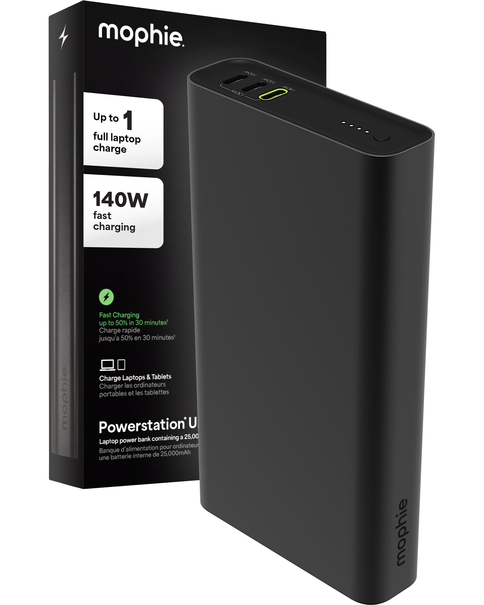 Photo 1 of Mophie Powerstation Ultra 25,000mAh Laptop Power Bank (Gen 3) – 140W USB-C PD Fast Charging, Portable Charger for iPhone, iPad, MacBook Pro, Steam Deck, Nintendo Switch – Includes USB-C Cable