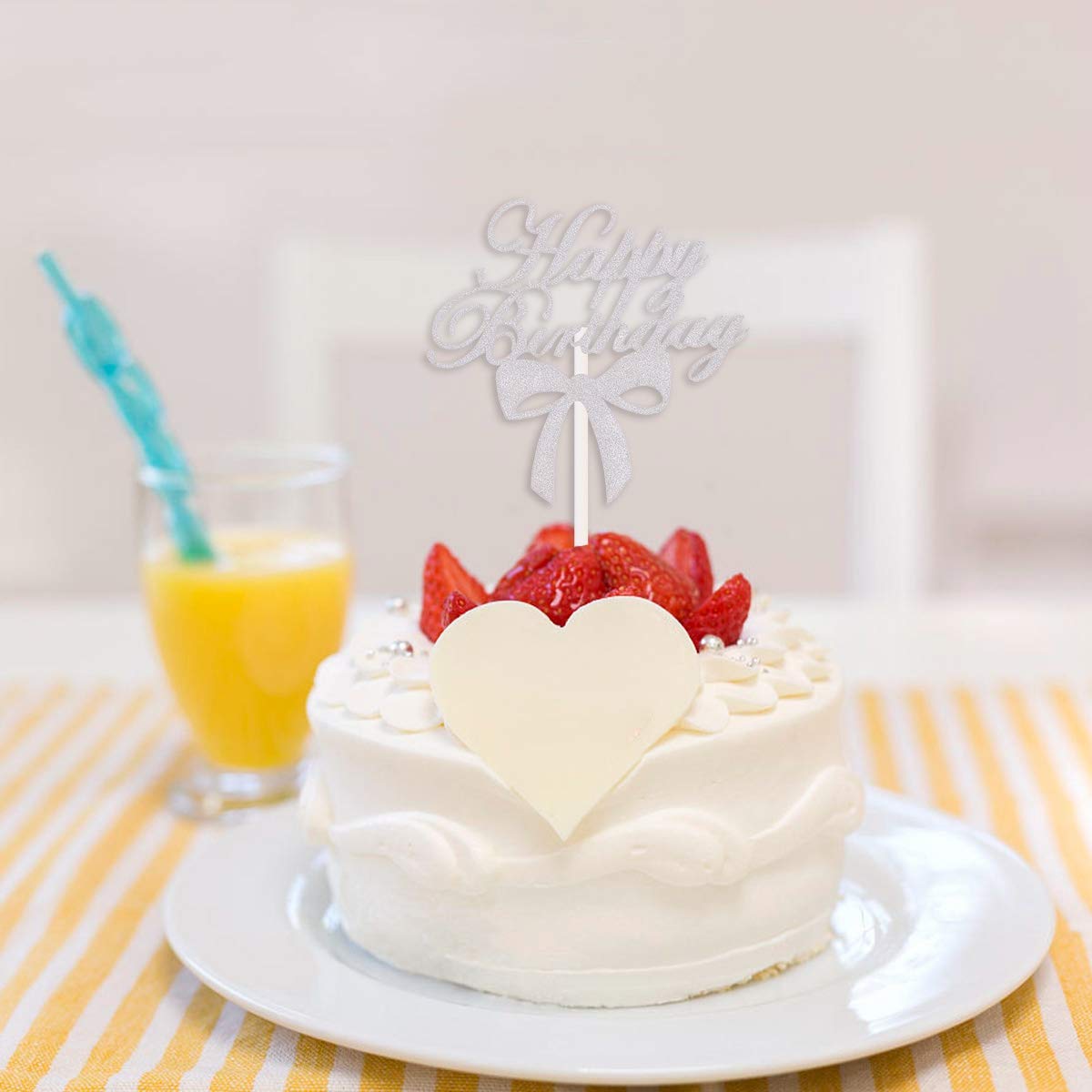 Argent Bestonzon 10 Pcs Cake Toppers Glitter Papier Joyeux Anniversaire Decore Gateau Fruits Pics Dessert Table Fournitures Decoratives Caissettes De Decoration Pour Cupcakes Patisserie