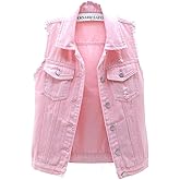 VIEWON Women's Casual Denim Waistcoat Frayed Sleeveless Ripped Jacket Vest with Pockets