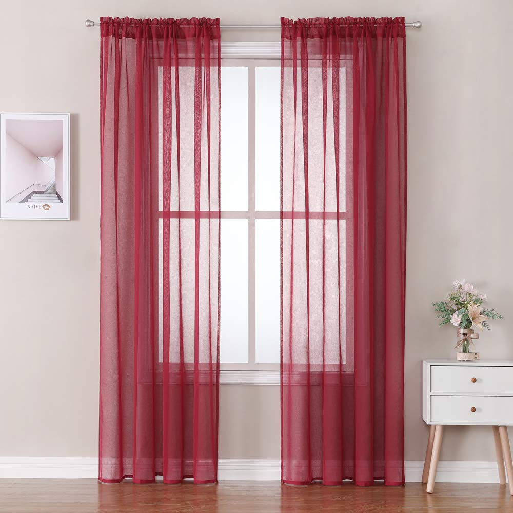 MIULEE 2 Panels Sheer Window Curtains Elegant Window Voile Panels/Drapes/Treatment for Bedroom Living Room 55" Wx96 L Rod Pocket Red