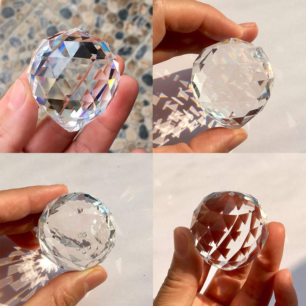 WEISIPU 3PCS Faceted Prism Crystal Balls, Clear Hanging Pendant Suncatcher Balls Prism Pendant Suncatcher 30/40/50MM