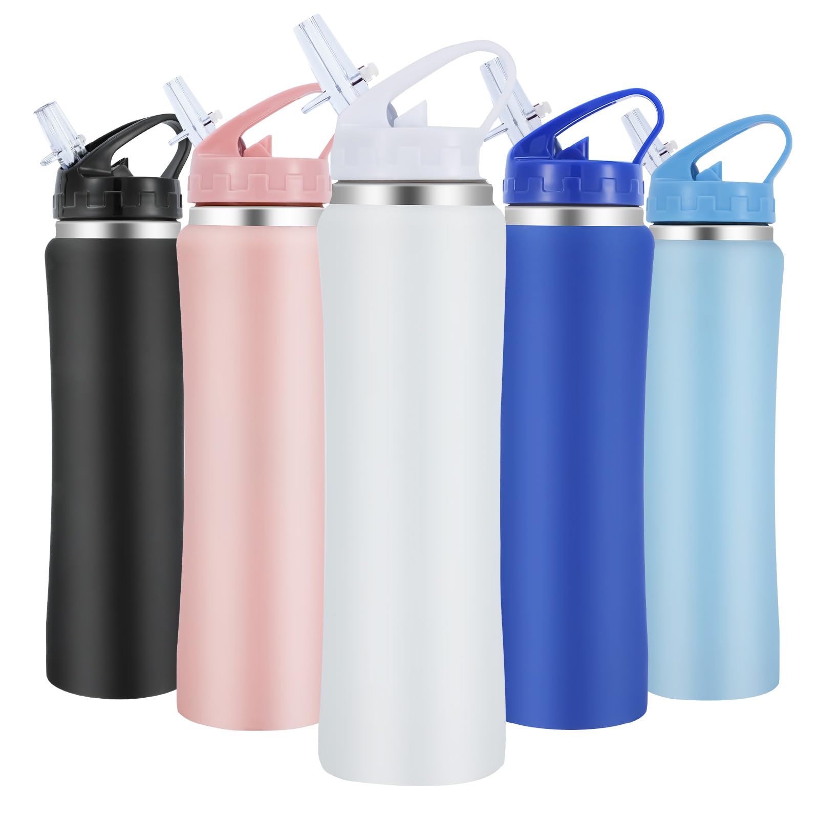 SUPPRUI Insulated Water Bottles,600ml Stainless Steel Water Bottle with Straw,Metal Water Bottle,Double Walled Drink Flasks Leakproof Keep Drinks Hot Cold(White)