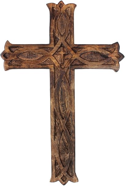 Storeindya Geschenke Holzernes Wand Kreuz Rustikales Keltisches Jesus Kreuz Christliches Katholisches Religioses Wooden Wall Cross Zum Ihres Altars Zu Schmieren Gebranntes Endwand Dekor Amazon De Kuche Haushalt