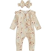 MoZiKQin Newborn Baby Girl Ruffle Romper Knit Sweater Onesie Jumpsuit Long Sleeve Zipper Romper Solid Fall Winter Outfits